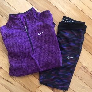 Nike Athletic Set, Purple Top, Purple & Camo Bottoms, Size: XS